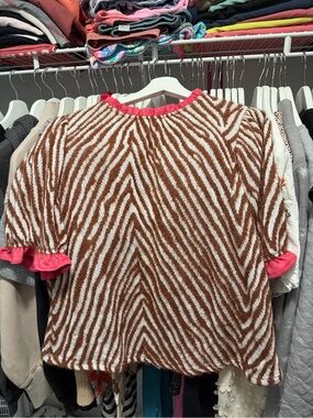 Brown & White Zebra Top with Pink Trim